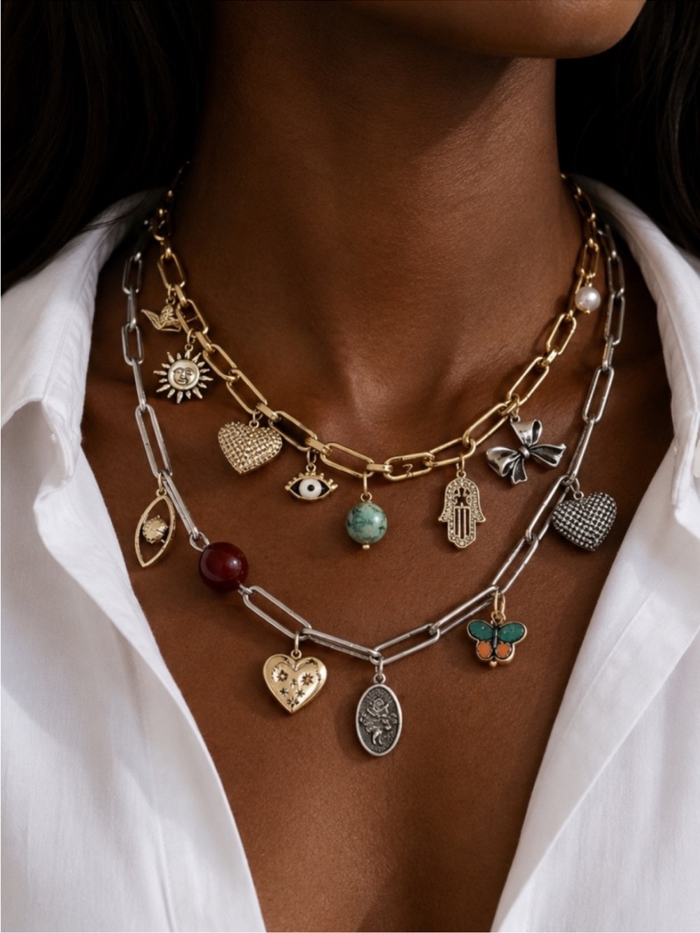 New! Coastal Mixed Metal Charm Stack Necklace 5003